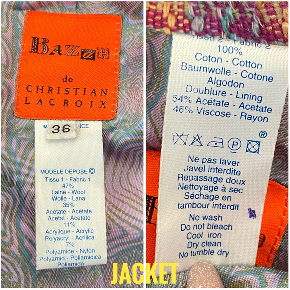 VINTAGE BAZAR CHRISTIAN LACROIX COLORFUL TWEED ZIP UP JACKET HIGH RISE SKIRT SET - Picture 15 of 16